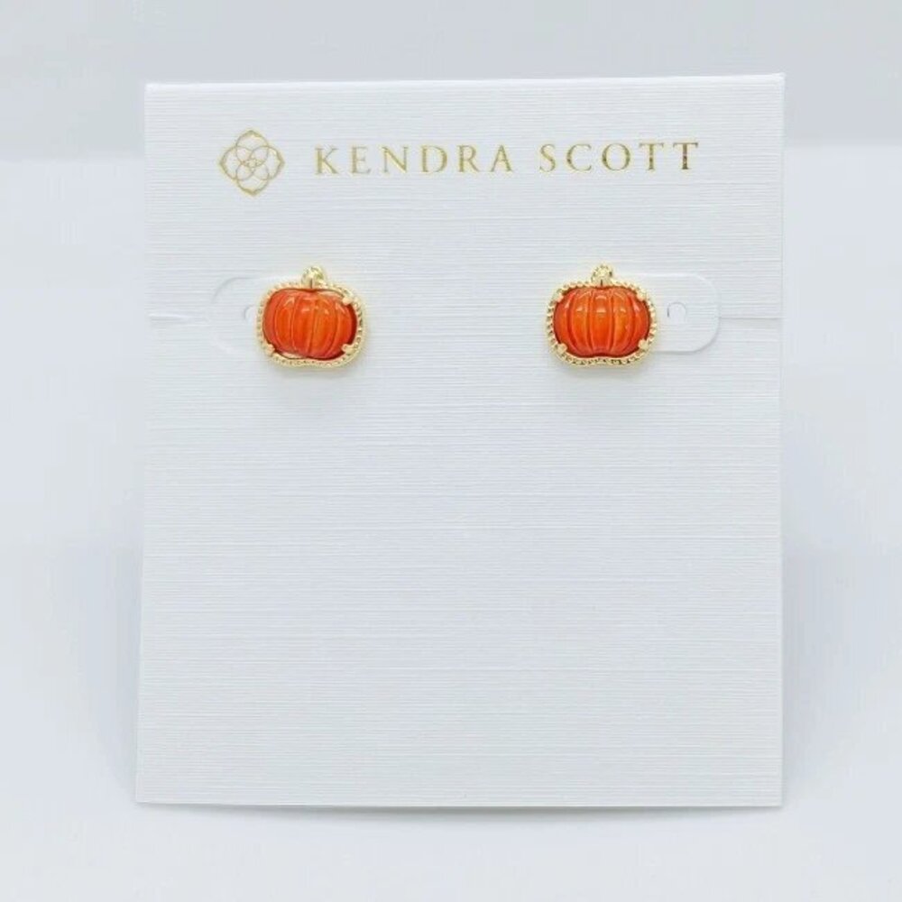 Kendra Scott Pumpkin Gold Stud Earrings In Orange Shell